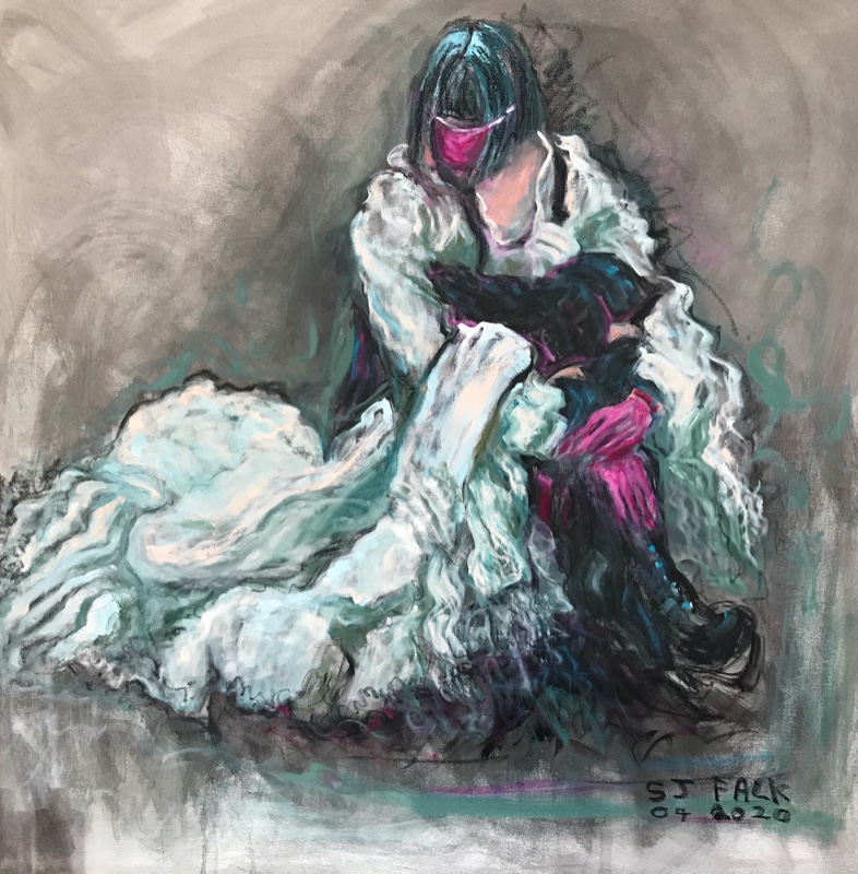 Covid-inspired-vintage-dress-Medium-oil-on-canvas-Size-48”x-48” Covid-inspired-vintage-dress-Medium-oil-on-canvas-Size-48”x-48”