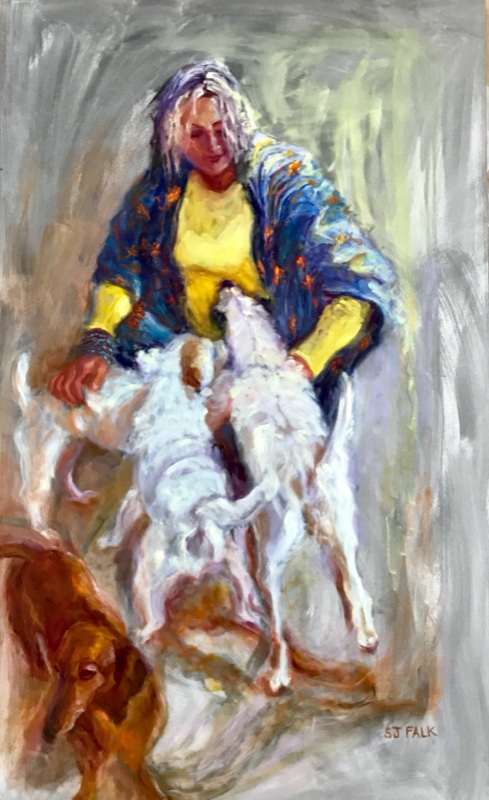 Title-woman-with-dogs-Size-60”x-36”-Oil-on-canvas Title-woman-with-dogs-Size-60”x-36”-Oil-on-canvas