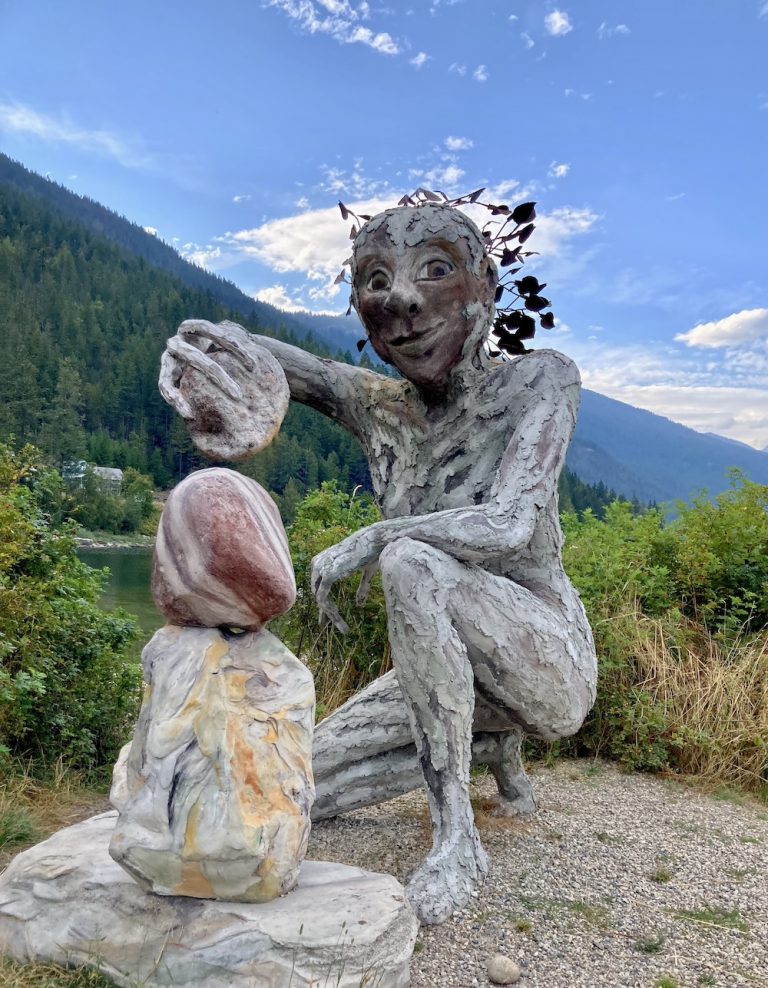 AST Megan Chadwick statue Slocan City Rail Trail head 768x988