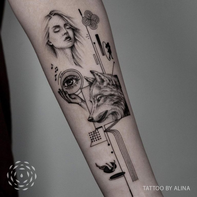 Liquid Amber Tattoo Black and Grey minimalisms abstract tattoo by Alina 768x768