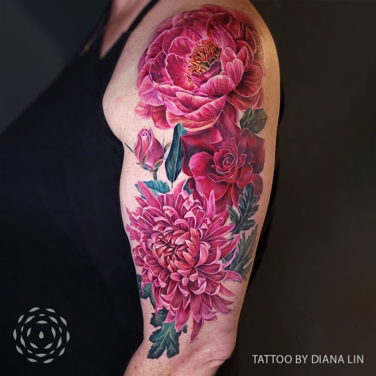 Liquid Amber Tattoo Colour Realism Flowers by Diana Lin 768x768